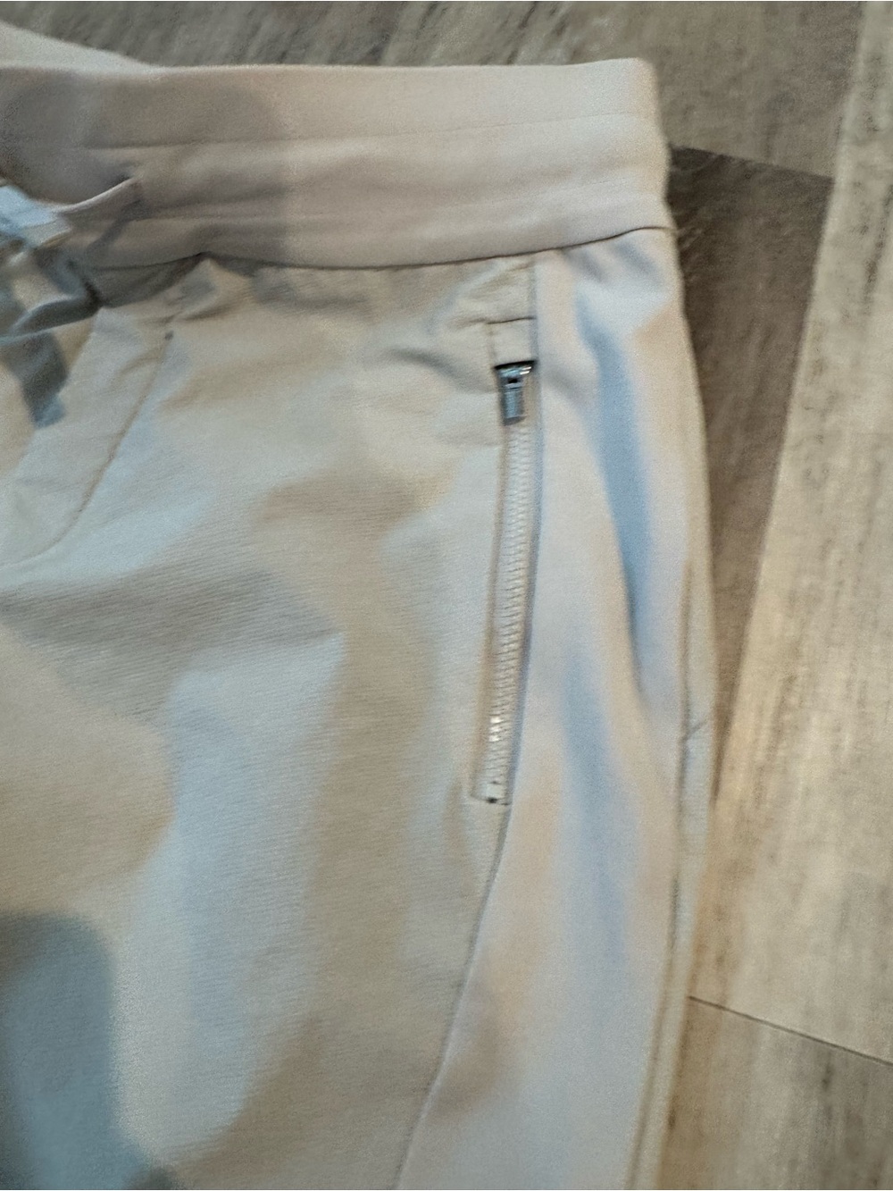 Athleta Headlands Hybrid Trek Joggers in a light beige/abalone color. - Picture 5 of 11